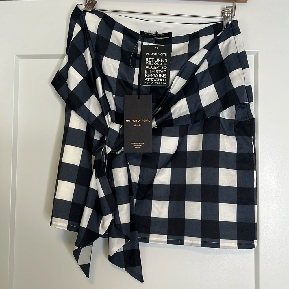Mother‎ of Pearl London Silk Cotton Navy Jumbo Check Skirt - Picture 2 of 5